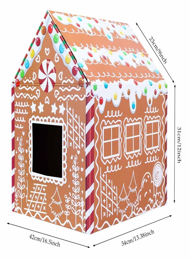 MUNILAIL Christmas Gingerbread Cat House 16.5"x 13"x19" Christmas Cardboard Cat Scratcher House with Scratching Pad for Indoor Cats Kittens Large Cat Playhouse - Image 2